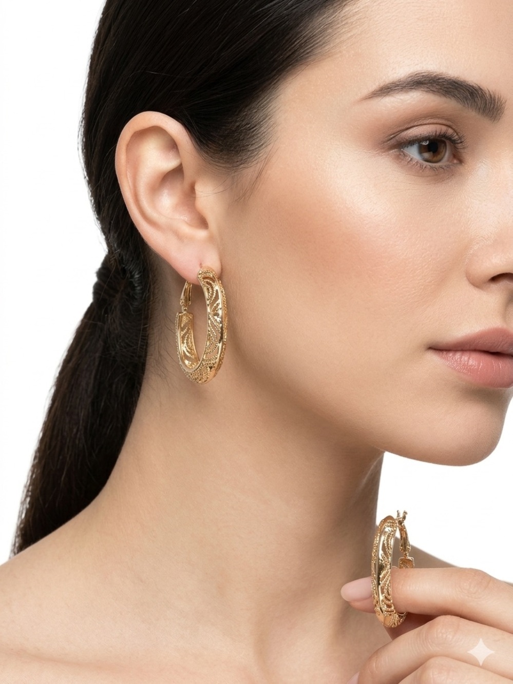 Gold Filled NEW Textured Hoop Earrings - Women Jewelry with Box